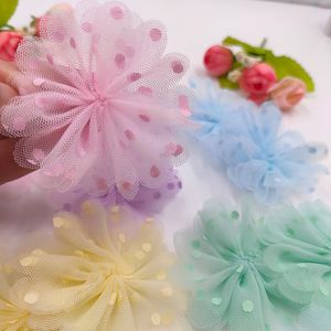 30pcs 6cm Polka Dot Mesh Flower Applique pour vêtements de bricolage Chaussures chapeau Clips Clips Crafts Decor Patches