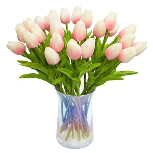 30pcs TULIPS ARTIFICIAL Fleurs réelles Touch Tulips Fake Holland Pu Tulip Bouquet Latex Flower White Tuliplight Pink 240322