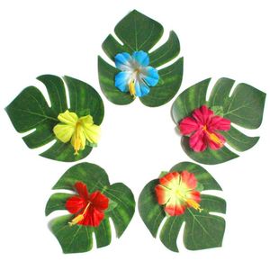 30 unids Hojas + 24 Flores Luau Maui Moana Cumpleaños Verano Fiesta en la Playa Hermosa Decoración de Mesa Hawaiano Tropical Temático Navidad Y200903