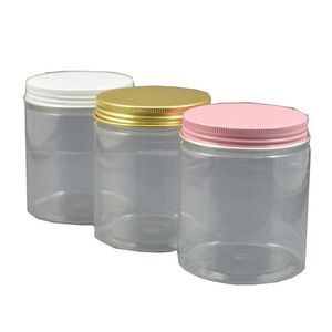 30 unids / lote 7 oz botellas para el cuidado de la piel al por mayor 250 g frascos de plástico transparente con tapas contenedores de maquillaje caseros de oro rosa 250 ml 88 oz Rjfsk