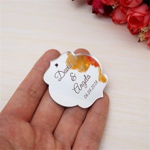 30 piezas personalizadas grabadas nombre fecha espejo personalizado etiquetas de boda Favor regalo etiqueta elegante forma ovalada etiquetas fiesta decoración favores 200929