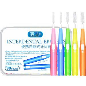 30 Uds. Cepillo interdental Push-pull 0,6 0,7 0,8mm limpiadores de dientes dentales alambre de ortodoncia palillo de dientes cepillo de dientes cuidado bucal