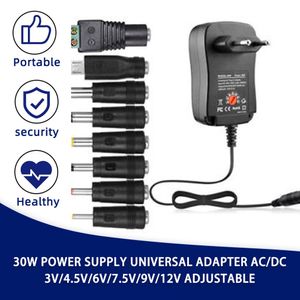 Cargador adaptador de corriente ajustable Universal de 30W enchufe de CA a CC 3V 4,5 V 5V 6V 7,5 V 9V 12V 2A 2.5A 2500mA polaridad inversa