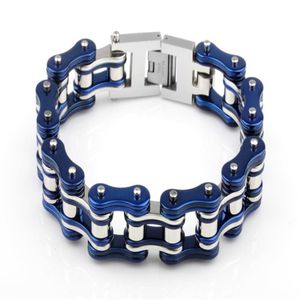 Bracelet à breloques en acier inoxydable 316L pour hommes, chaîne de moto, bleu, argent, rouge, tendance, chaîne de motard, cadeau pour hommes, 214f
