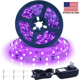 Kit de tira de luz LED negra de 32,8 pies, 600 unidades, 385 nm-400 nm, accesorios de luz negra flexibles de 12 V, cinta LED de 2*5 M, no impermeable para interiores, cumpleaños