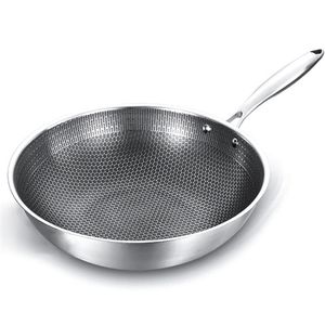 Sartén sin recubrimiento de 32 cm, wok de acero inoxidable, diseño de panal, calentamiento uniforme, para estufas eléctricas, de inducción y de gas 220423