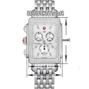 Reloj de cuarzo para mujer Michele Signature Deco con cronógrafo de diamantes y nácar de 33 mm 225K2398