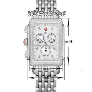 33 mm Reloj de cuarzo para mujer Michele Signature Deco con cronógrafo y diamantes de nácar 199I