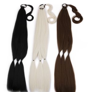 34 pouces 180g Synthétique Tressé Extensions De Queue De Cheval Longue Queue De Poney Postiche Noir avec Cravate À Cheveux pour Femmes Haute Température Fiber