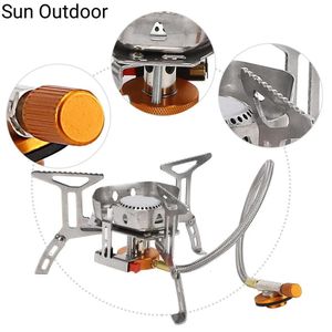 3500 W coupe-vent en plein air gaz Camping voyage Portable cuisinière efficace en acier inoxydable cuisine Barbecue Grill 240117