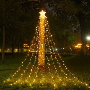 3,5 m Estrellas Cascada Luz de cadena LED con enchufe de EE. UU. UE Energía solar Exterior Impermeable Guirnalda de Navidad Lámpara de jardín Decoración Intermitente Vacaciones 8 modos