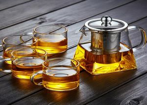 Juego de té de vidrio resistente a altas temperaturas de 350 ml Tetera filtrante de acero inoxidable de vidrio resistente al calor Tetera cuadrada de flores con fa9494573