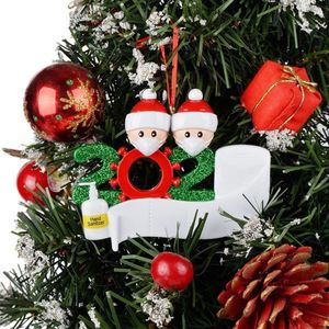 35cm Décorations de quarantaine d'arbre de Noël du Père Noël Cadeaux personnalisés Famille de survivant 2-7 Ornement Pendentif bonhomme de neige avec masque facial DHL