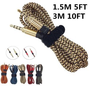 Câble audio braiede en tissu métallique ininterrompu stéréo mâle de 35 mm 15 M 3 M Extension AUX auxiliaire pour iphone 6s Samsung haut-parleur MP3 Tabl2819471