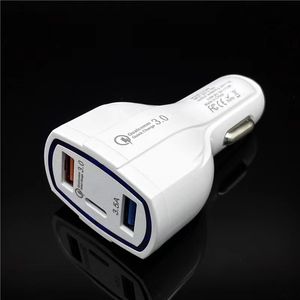 Cargador de coche de 35W 7A 3 puertos tipo C y adaptador USB QC 3,0 con tecnología Qualcomm Quick Charge 3,0 para teléfono móvil GPS Power Bank Tablet