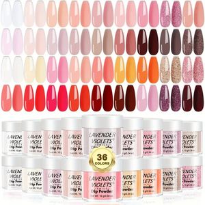 Kit de démarrage en poudre à tremper 36 couleurs : Acryliques français neutres à paillettes nude, rose, rouge, jaune pour les dessins d'art d'ongles de manucure à la maison