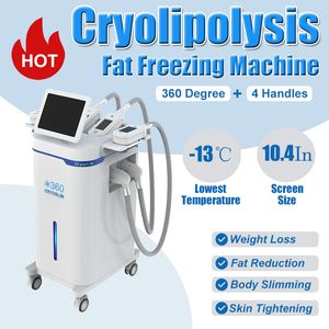 Máquina de congelación de grasa con criolipólisis de 360 ° para adelgazar el cuerpo 4 manijas criogénicas Eliminación de peso al vacío Dispositivo de pérdida de grasa anticelulítico Equipo de uso en salón en el hogar