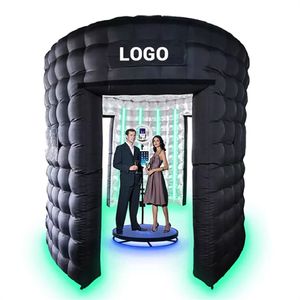 Customizable LED-Lit 360 Photo Booth Enclosure with Inflatable Design and Personalized Backdrop