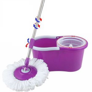 360ﾰ Easy Clean Floor Mop Cubeta 2 cabezas Microfibra Spining Cabezal giratorio Púrpura
