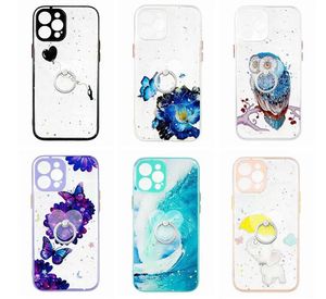 360 Metal Finger Ring Holder Cases para iphone 13 pro max 12 11 X XR XS MAX 7 PLUS Bling Glitter Hard Acrylic TPU Hybrid Butterfly Flower OWL Contraportada a prueba de golpes