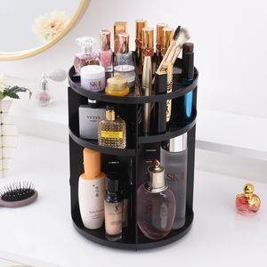 Caja de almacenamiento organizadora de maquillaje giratoria 360, brochas cosméticas de plástico ajustables, soporte para pintalabios, contenedor de joyería de maquillaje, soporte Y1113