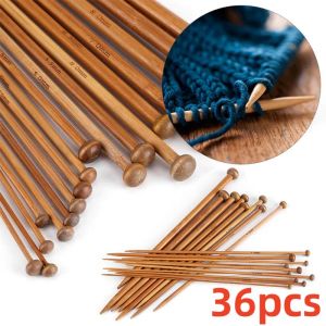 36PCS / SET BAMBOO Knitting Needles for Beginner Professional Professional Pull Crochet Aigules Set 18 tailles de 2 mm à 10 mm Tricoting DIY