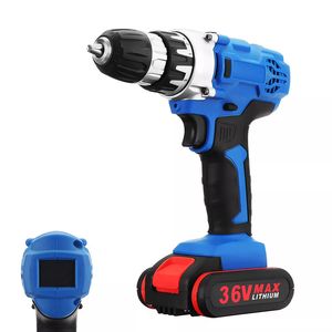 36V Cordless Power Drill Set Double Speed Electric Screwdriver Drill W/ 1 or 2 Li-Ion Battery