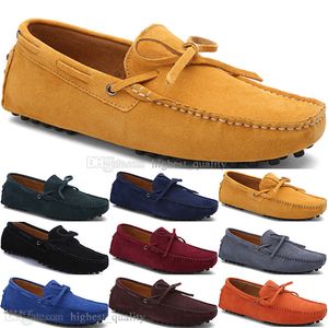 370 Nouvelle Mode Hommes Casual Chaussures En Cuir Style Britannique Printemps Couple Véritable Peas Scrub Men Drive Paresseux Couvre-chaussures Extérieur Confortable Respirant Noir Jaune