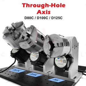 3 griffes à travers le trou rotatif Axe diamètre 80 mm 100 mm 125 mm pour la machine de marquage de gravure de soudage laser en fibre CO2 D100C D125C