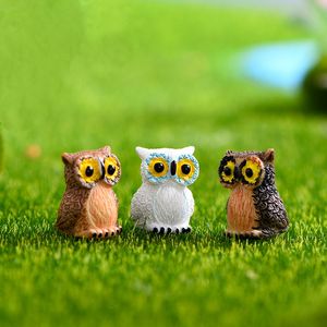 Artificielle Mini Mignon Hibou Oiseaux cadeaux Poupées Fée Jardin Miniatures Mousse Terrarium Décor Résine Artisanat Bonsaï Figurines 3 couleurs