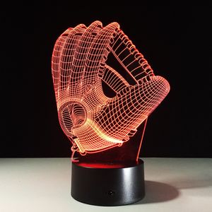 Guantes de béisbol 3D Luces nocturnas visuales Acrílico USB 7 Cambio de color LED Lámpara de mesa Navidad