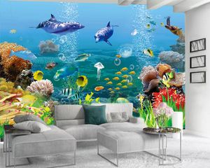 Papel tapiz 3d para dormitorio, Mural 3d con paisaje romántico, hermoso delfín de Coral submarino, papel tapiz con foto 3D personalizado, decoración del hogar