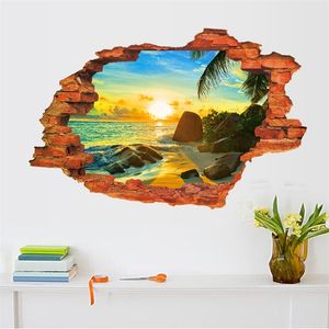3D Broken Sunset Paysage Seascape Island sticker mural salon chambre toile de fond amovible décoration de la maison stickers art Stickers 220607