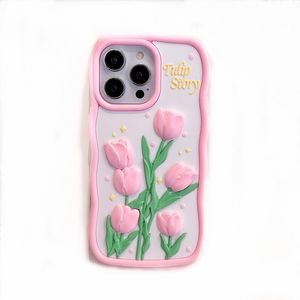 Funda de tulipán con dibujos animados 3D para iPhone 14, 15, ProMax Plus, 13 Pro Max, 12, 11, funda con respaldo de silicona suave adecuada para iphone15, 1 unidad