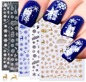 3D Christmas Slider Sticker Sticker Sticker White Gold Snowflakes Charms Adhesive Foils for Manucure Beauty Decor1180534