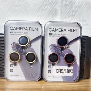 3D Colorful Metal Camera Lens Cover Glass Protector Scratch contre 9H Hardness Camera Circle Film pour iPhone14 Promax 13 11pro 12 Mini avec paquet de boîtes à cristaux