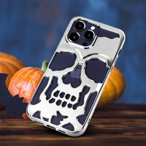 3D Cool Crâne Squelette Creux Halloween Cas Pour iPhone 11 12 13 14 Pro Max Plus LPlaing Dissipation Thermique Brillant Mat Antichoc Silicone Couverture Souple