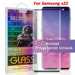 Protecteur d'écran incurvé 3D pour Samsung Galaxy S22 S20 S21 Note20 Ultra S10 S9 S8 PLUS Verre trempé Étui de coupe en acier Edge Colle avec paquet de vente au détail