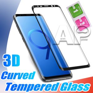 Protector de pantalla curvo 3D Vidrio templado para Samsung Galaxy Note S22 S21 10 S20 Ultra S9 Note 9 8 S8 Plus Cubierta completa Sin paquete