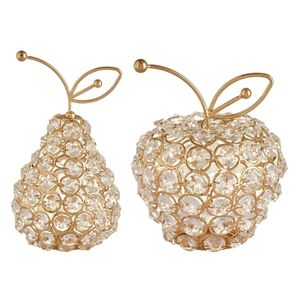 3D Coupe Cristal Verre Cristal Fruit Pomme Poire Figurines De Collection Ornements Brillant Strass Cristal Bureau Décoration De Table 240119