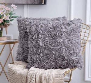 3D décoratif romantique stéréo en mousseline de soie Rose fleur taie d'oreiller solide taie d'oreiller carrée pour canapé chambre voiture housse de coussin 3251346