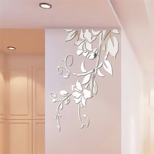 3D Diy Acrylique Miroir Autocollants pour Chambre Décoration Fleur Stickers Muraux Autocollant Salon Chambre Mur Décor Maison Autocollant 210914