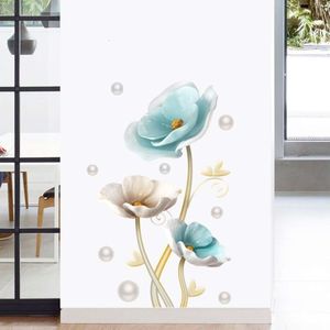 Effet 3d Blue Lotus Wall Stickers Grands autocollants décoratifs Salon Home Decor Flowers Wall Decal