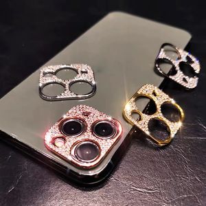 3D paillettes Bling strass caméra lentille protecteur couverture pour iPhone 11 12 13 Mini Pro Max diamant métal caméra écran autocollant