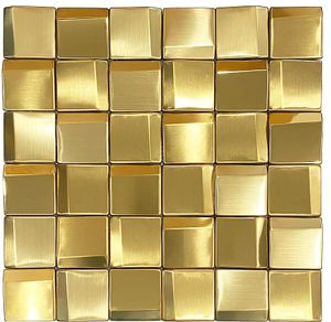 3D gouden muurmozaïek backsplash tegel, wandpanelen metalen mozaïekplaten, hotellobby bar restaurant remolding gouden muur metalen tegel gaas gemonteerd, 11 vellen
