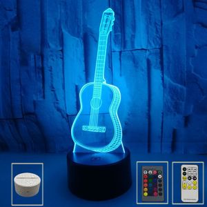 Ilusión 3D Luz de guitarra Luces de noche Led Siete colores Control remoto táctil cambiable Luz de ambiente Regalo de Navidad Lámparas de mesa pequeñas