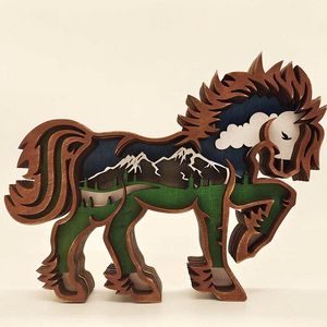 3D Laser Cut Wood Horse Craft Decoración para el hogar Regalo Artesanía Escultura Estatuilla Wild Forest Animal Mesa Decoración Estatuas de caballos Adornos Decoración de la habitación