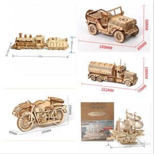 Modelos de madera de corte láser 3D juguetes para niños ensamblan constructores de constructor pintables bloques de trenes clásicos autos camiones en bote