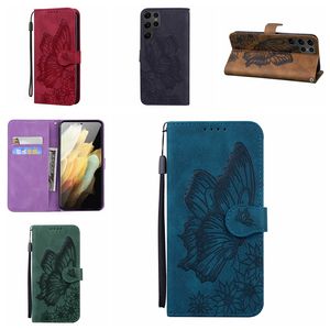 Estuches de billetera de cuero con estampado de flores de mariposa para Samsung S24 Ultra S24 Plus A15 A05S Xiaomi 13T 14 Pro Redmi Note 13 5G Titular Flip Cover Girls Book Vintage Phone Bag