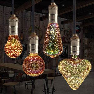 3D Led Ampoule Star Fireworks E27 Vintage Edison Night Light 110V 220V A60 ST64 G80 G95 G125 Vacances Nouveauté Décoration Éclairage